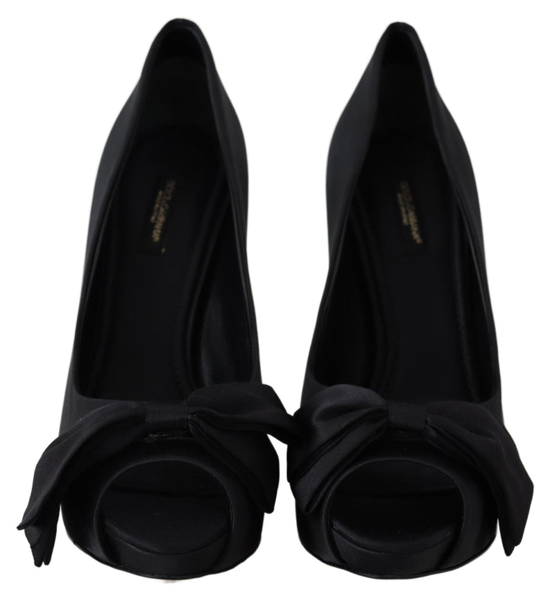 Black Silk Pumps Open Toes Heels Shoes - Avaz Shop