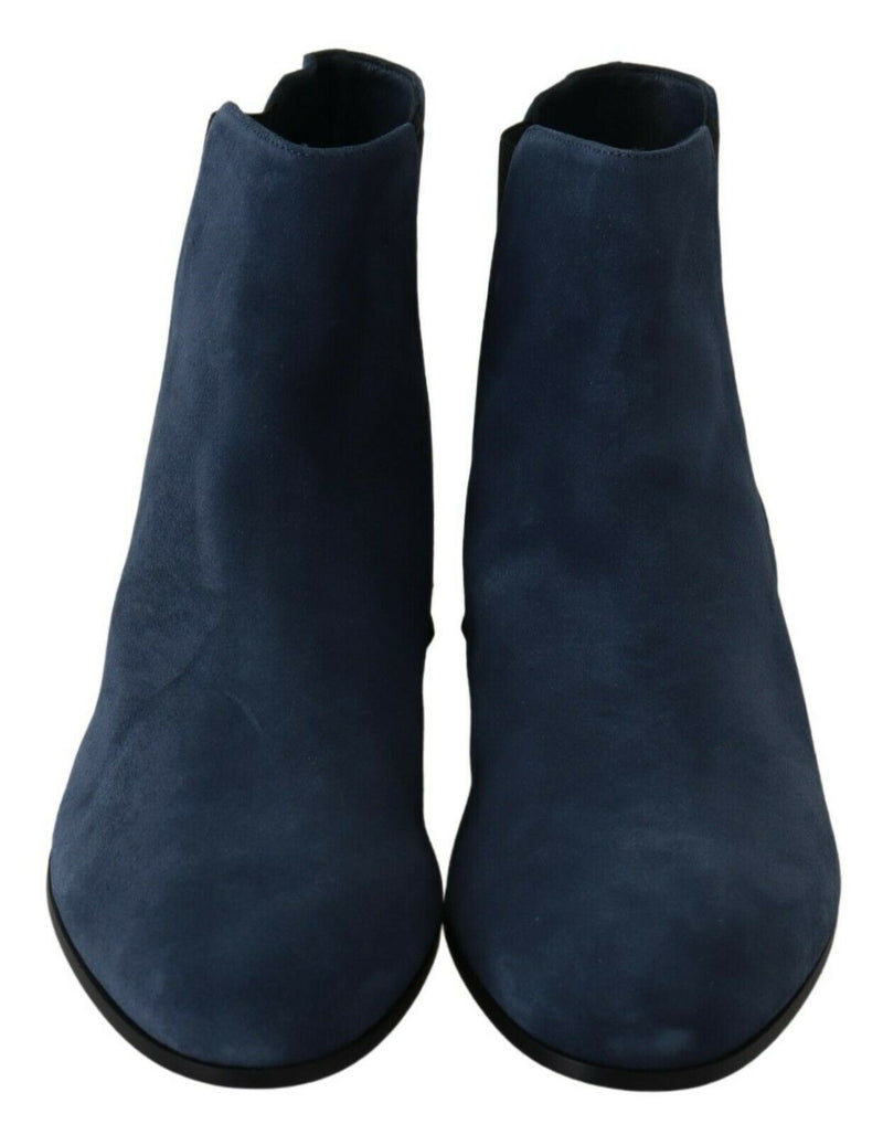 Blue Suede Embellished Studded Boots Shoes